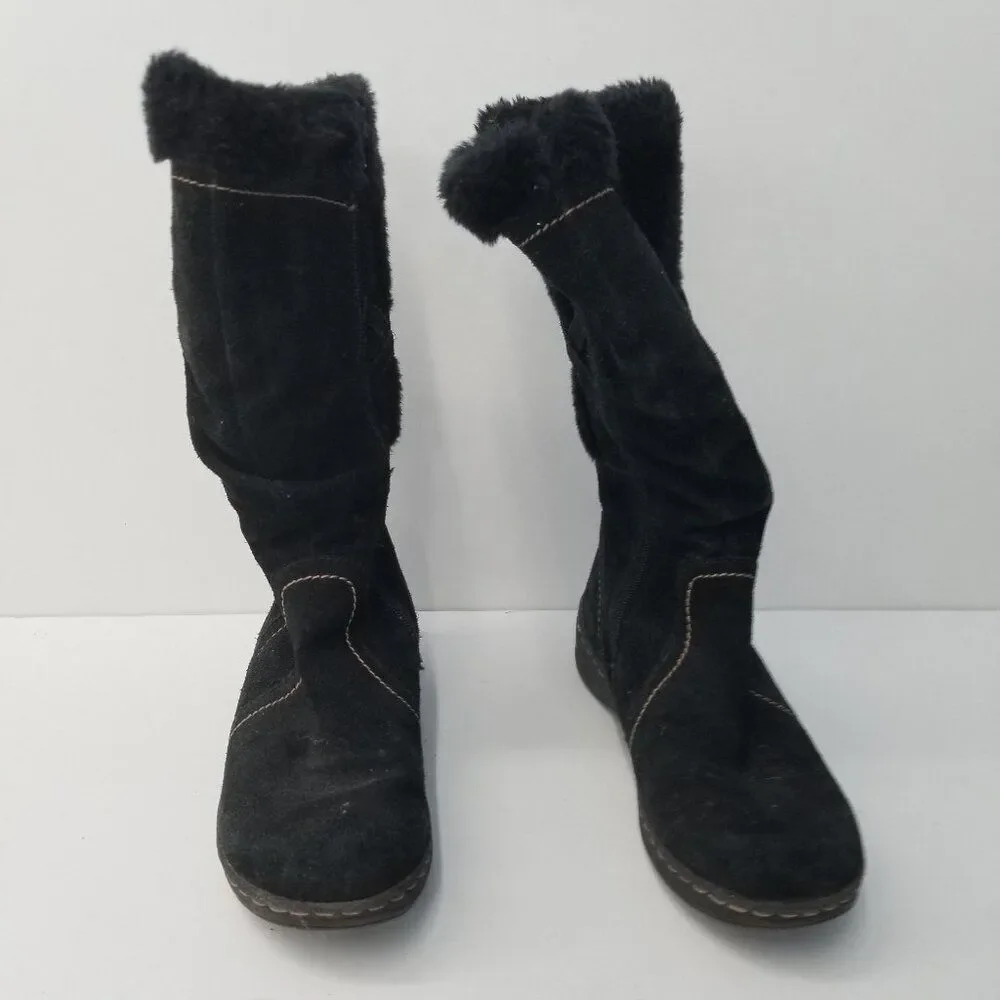Black Winter Boots Leather Upper Faux Fur lined  7 M